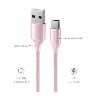 SWISSTEN DATOVÝ KABEL TEXTILE II USB / USB-C 1,5 M RŮŽOVÝ