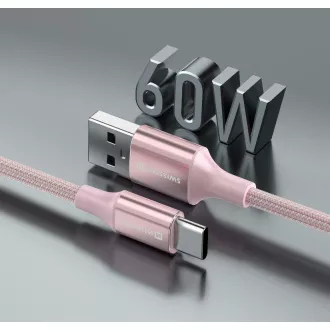 SWISSTEN DATOVÝ KABEL TEXTILE II USB / USB-C 1,5 M RŮŽOVÝ