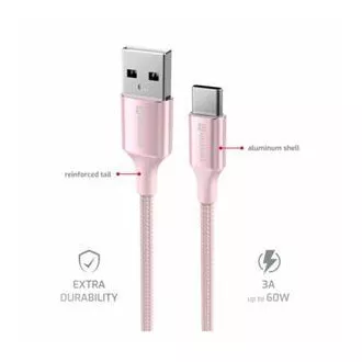 SWISSTEN DATOVÝ KABEL TEXTILE II USB / USB-C 1,5 M RŮŽOVÝ