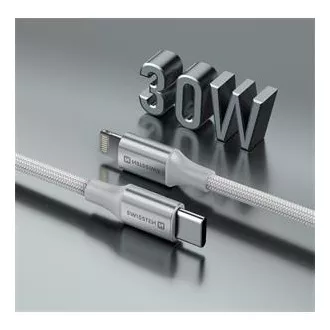SWISSTEN DATOVÝ KABEL TEXTILE II USB-C / LIGHTNING 1,5 M BÍLÝ