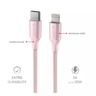 SWISSTEN DATOVÝ KABEL TEXTILE II USB-C / LIGHTNING 1,5 M RŮŽOVÝ