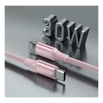 SWISSTEN DATOVÝ KABEL TEXTILE II USB-C / LIGHTNING 1,5 M RŮŽOVÝ