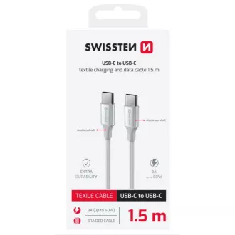 SWISSTEN DATOVÝ KABEL TEXTILE II USB-C / USB-C 1,5 M BÍLÝ
