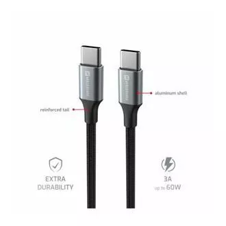 SWISSTEN DATOVÝ KABEL TEXTILE II USB-C / USB-C 1,5 M ČERNÝ
