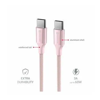 SWISSTEN DATOVÝ KABEL TEXTILE II USB-C / USB-C 1,5 M RŮŽOVÝ