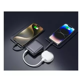 SWISSTEN POWER BANK 10000 mAh S INTEGROVANÝMI KABELY USB-C A LIGHTNING VESMÍRNĚ STŘÍBRNÁ