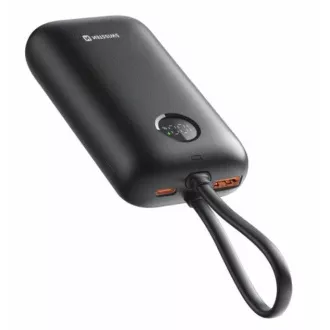 SWISSTEN POWER BANK VOLTBOX 35W 10000 mAh S INTEGROVANÝMI KABELY USB-C A LIGHTNING ČERNÁ