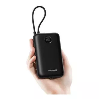 SWISSTEN POWER BANK VOLTBOX 35W 30000 mAh S INTEGROVANÝMI KABELY USB-C A LIGHTNING ČERNÁ