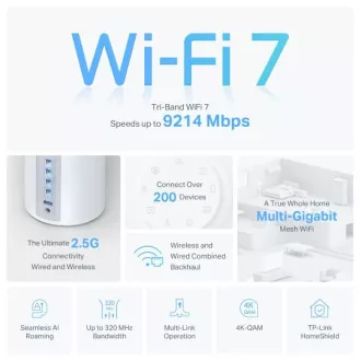 TP-Link Deco BE65(2-pack) BE9300 Třípásmový systém Mesh WiFi 7 pro celou domácnost, 4x 2.5GLAN, USB, 2,4/5/6GHz, HomeShield