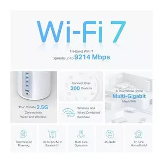 TP-Link Deco BE65(2-pack) BE9300 Třípásmový systém Mesh WiFi 7 pro celou domácnost, 4x 2.5GLAN, USB, 2,4/5/6GHz, HomeShield