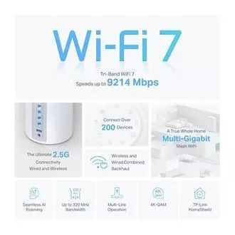 TP-Link Deco BE65(1-pack) BE9300 Třípásmový systém Mesh WiFi 7 pro celou domácnost, 4x 2.5GLAN, USB, 2,4/5/6GHz, HomeShi