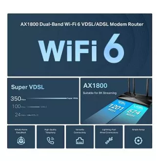 TP-Link Archer VX1800V - AX1800 Wi-Fi 6 VDSL/ADSL Modem a Router, USB 2.0 pro 3G/4G a Media, RJ-11 pro VoIP Telefon, Eas