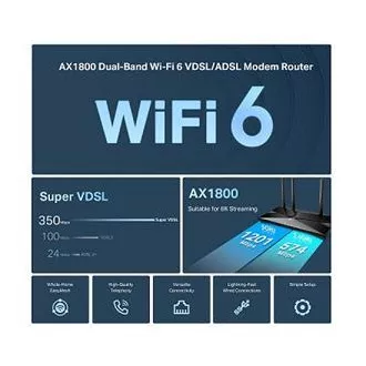 TP-Link Archer VX1800V - AX1800 Wi-Fi 6 VDSL/ADSL Modem a Router, USB 2.0 pro 3G/4G a Media, RJ-11 pro VoIP Telefon, Eas