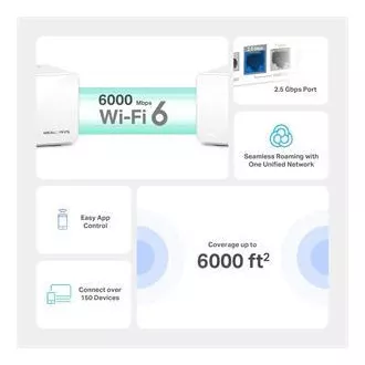 TP-Link WiFi router Mercusys Halo H90X(2-pack) WiFi 6, AX6000, 1x 2,5GLAN, 2x GLAN TP-Link WiFi router Mercusys Halo H90X(2-pack) WiFi 6, AX6000, 1x 2,5GLAN, 2x GLAN