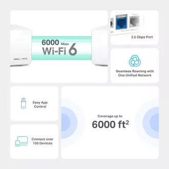 TP-Link WiFi router Mercusys Halo H90X(2-pack) WiFi 6, AX6000, 1x 2,5GLAN, 2x GLAN TP-Link WiFi router Mercusys Halo H90X(2-pack) WiFi 6, AX6000, 1x 2,5GLAN, 2x GLAN