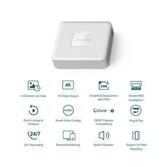TP-LINK Záznamové zařízení VIGI NVR1104H-4P 4 kanálů, 4x Lan s PoE, 2x USB