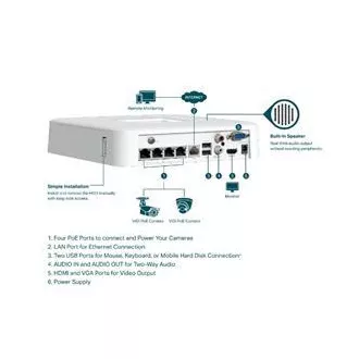 TP-LINK Záznamové zařízení VIGI NVR1104H-4P 4 kanálů, 4x Lan s PoE, 2x USB