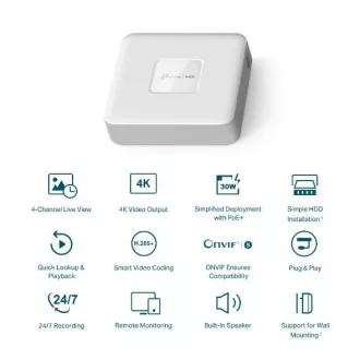 TP-LINK Záznamové zařízení VIGI NVR1104H-4P 4 kanálů, 4x Lan s PoE, 2x USB