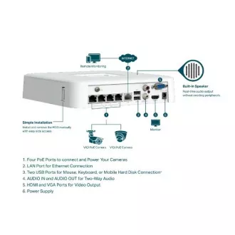 TP-LINK Záznamové zařízení VIGI NVR1104H-4P 4 kanálů, 4x Lan s PoE, 2x USB