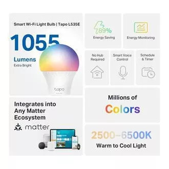 TP-Link Tapo L535E, Chytrá Wi-Fi LED žárovka barevná, 2500-6500K, E27