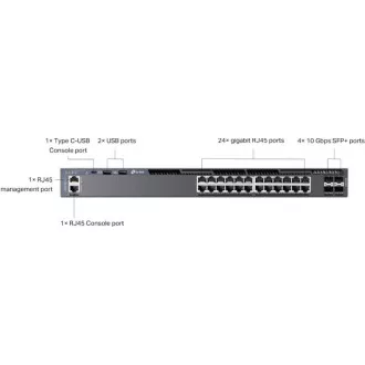 TP-Link SG6428X Omada 24 portový gigabitový RJ45 stackable L3 switch, 4×10 Gbps SFP+ sloty