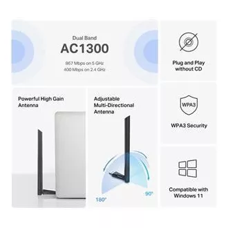 MERCUSYS MA30H - AC1300 Bezdrátový dvoupásmový USB adaptér - anténa, s vysokým ziskem