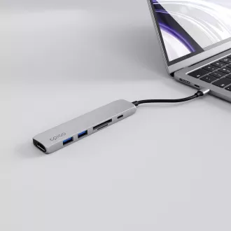 Epico 6v1 Alu Hub 8K s USB-C konektorem - stříbrná