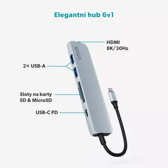 Epico 6v1 hliníkový USB-C 8K hub - modrá
