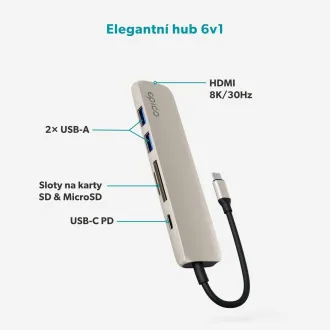 Epico 6v1 hliníkový USB-C 8K hub - bílá