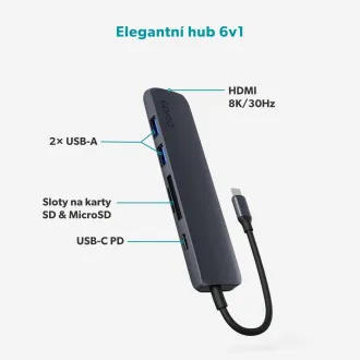 Epico 6v1 hliníkový USB-C 8K hub - inkoustová