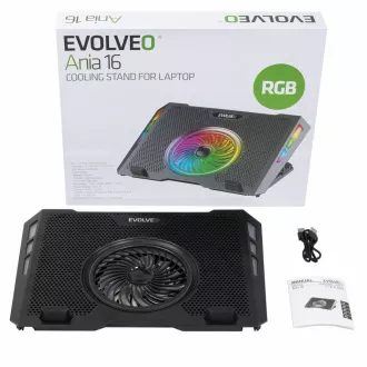 EVOLVEO Ania 16, chladicí podložka pod notebook, 5x ventilátor, RGB podsvícení