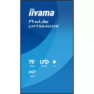 75" iiyama LH7564UHS-B1AG:VA, 4K UHD,Android,24/7