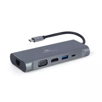Gembird USB-C 7v1 multiport USB 3.0 + HDMI + VGA + PD + čtečka karet + stereo audio Gembird USB-C 7v1 multiport USB 3.0 + HDMI + VGA + PD + čtečka karet + stereo audio