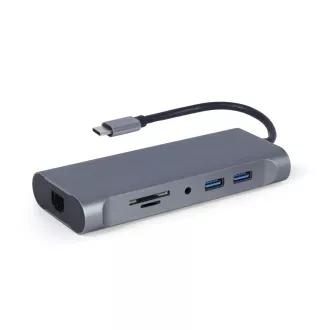 Gembird USB-C 7v1 multiport USB 3.0 + HDMI + VGA + PD + čtečka karet + stereo audio Gembird USB-C 7v1 multiport USB 3.0 + HDMI + VGA + PD + čtečka karet + stereo audio