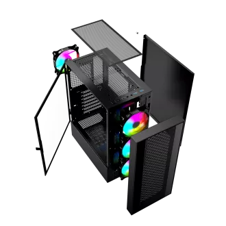 Gembird Fornax 4000 ARGB/Midi Tower/Transpar./Černá
