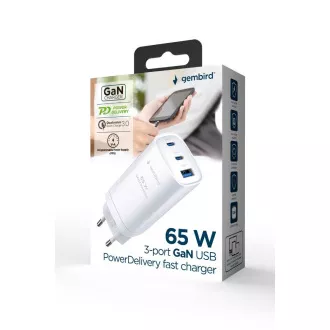 GEMBIRD PD nabíječka 1xUSB-A 2xUSB-C 67W bilá