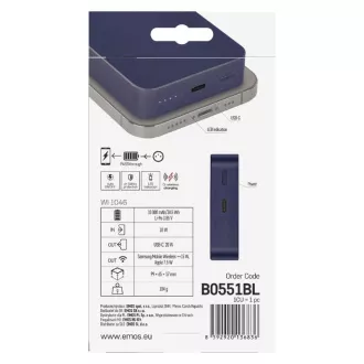 EMOS POWERBANKA WI 1046, bezdrátové nabíjení 20W, 10.000mAh, MODRÁ, 1xUSB-C