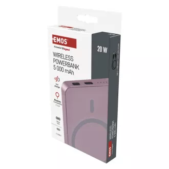 EMOS POWERBANKA WI 522, bezdrátové nabíjení 20W, 5.000mAh, LOSOSOVÁ, 1xUSB-C
