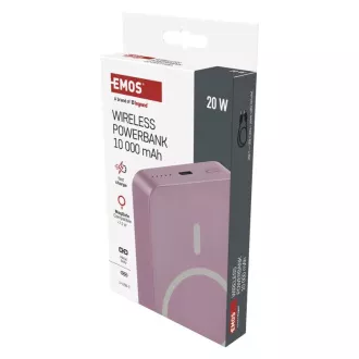 EMOS POWERBANKA WI1046, bezdrátové nabíjení 20W, 10.000mAh, LOSOSOVÁ, 1xUSB-C