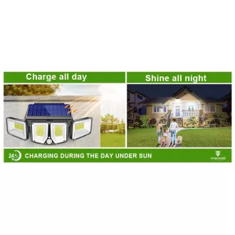 Venkovní solární LED světlo s pohybovým senzorem VIKING S180/1200lm/2200mAh/3 režimy/IP65