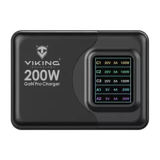 Viking USB GaN charger 200W PD PRO/síťový adaptér/Output:3xUSB-C,2xUSB-A/Rychlo nabíjení/