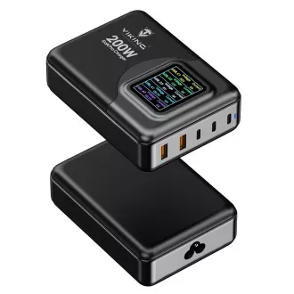 Viking USB GaN charger 200W PD PRO/síťový adaptér/Output:3xUSB-C,2xUSB-A/Rychlo nabíjení/