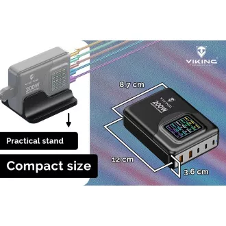 Viking USB GaN charger 200W PD PRO/síťový adaptér/Output:3xUSB-C,2xUSB-A/Rychlo nabíjení/