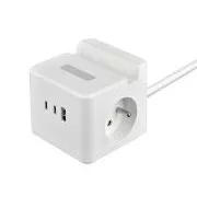 Síťový adaptér VIKING YC23H, bílá/Output:2xAC,1xUSB-A,2xUSB-C/držák na mobil/LED světlo/1,4m kabel
