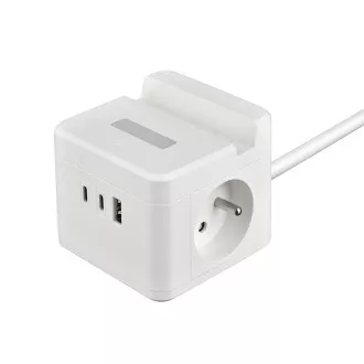 Síťový adaptér VIKING YC23H, bílá/Output:2xAC,1xUSB-A,2xUSB-C/držák na mobil/LED světlo/1,4m kabel Síťový adaptér VIKING YC23H, bílá/Output:2xAC,1xUSB-A,2xUSB-C/držák na mobil/LED světlo/1,4m kabel