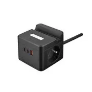 Síťový adaptér VIKING YC23H, černá/Output:2xAC,1xUSB-A,2xUSB-C/držák na mobil/LED světlo/1,4m kabel