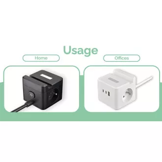 Síťový adaptér VIKING YC23H, černá/Output:2xAC,1xUSB-A,2xUSB-C/držák na mobil/LED světlo/1,4m kabel
