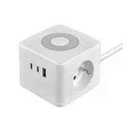 Síťový adaptér VIKING YC23L, bílá/Output:2xAC,1xUSB-A,2xUSB-C/dotykové světlo/1,4m kabel