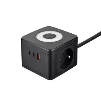Síťový adaptér VIKING YC23L, černá/Output:2xAC,1xUSB-A,2xUSB-C/dotykové LED světlo/1,4m kabel