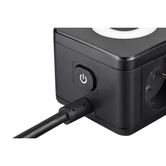 Síťový adaptér VIKING YC23L, černá/Output:2xAC,1xUSB-A,2xUSB-C/dotykové LED světlo/1,4m kabel